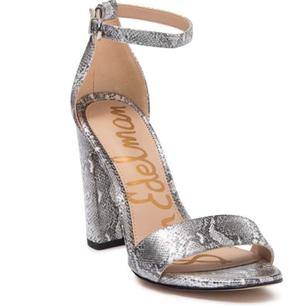 NEW Sam Edelman Yaro Block Heel Sandal Silver Snake